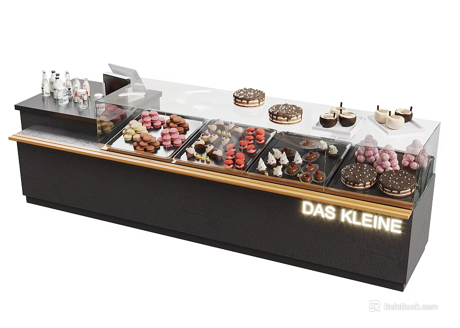Modern Transparent Glass Display Cabinet Showcasing Assorted Chocolates And Desserts 3d model 