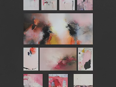 Diverse Modern Abstract Paintings With Colorful Brushstrokes And Wall Art 3d model