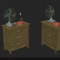 Wooden Bedside Dressers with Vintage Fans Candles Red Plates and Jars