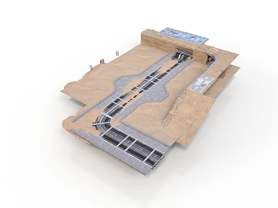 Architectural Building Model With Stone Facade Glass Skylights And Interior Pathways 3d model