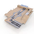 Architectural Building Model With Stone Facade Glass Skylights And Interior Pathways