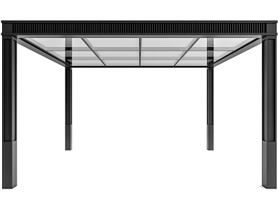Modern Outdoor Garden Landscape Pavilion With Black Pillars And Glass Canopy 3d model