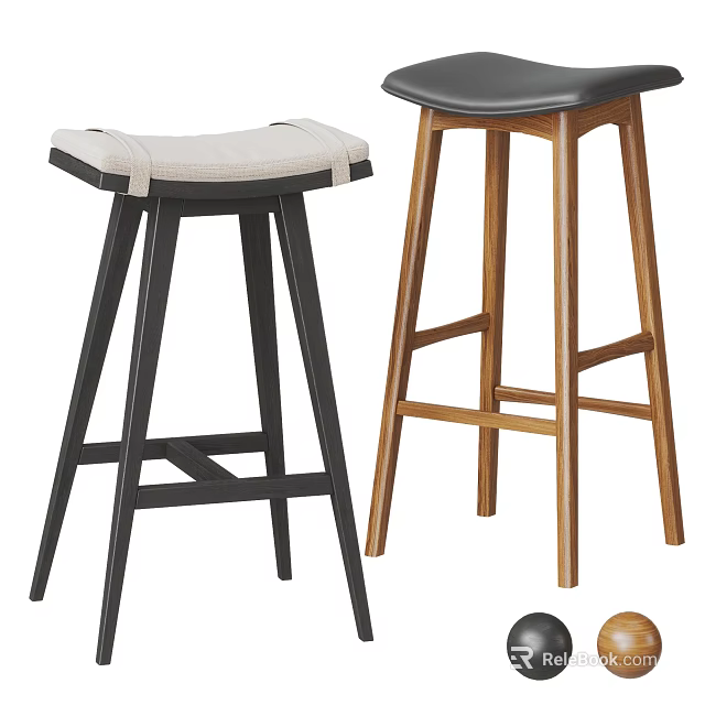 Modern Bar Stools With Wooden Frame And Upholstered Seats For Kitchen Island 3d model 