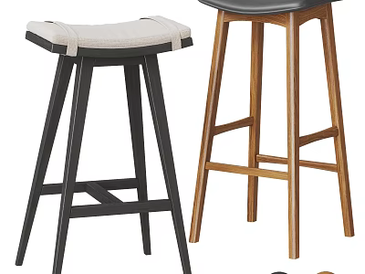 Modern Bar Stools With Wooden Frame And Upholstered Seats For Kitchen Island 3d model