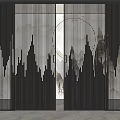 Sliding Doors With Vertical Stripe Design And Mountain Pattern For Modern Interior 3d model