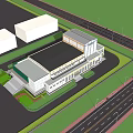 Modern Public Building With Glass Facade Stone Exterior Landscaping Water Feature And Entrance Steps