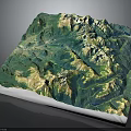 3D Detailed Topographic Terrain Model With Mountain Ranges Valleys And Green Vegetation