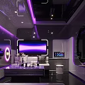Modern KTV Interior Design With Purple Lighting Sofa Coffee Table And TV Screen 3d model