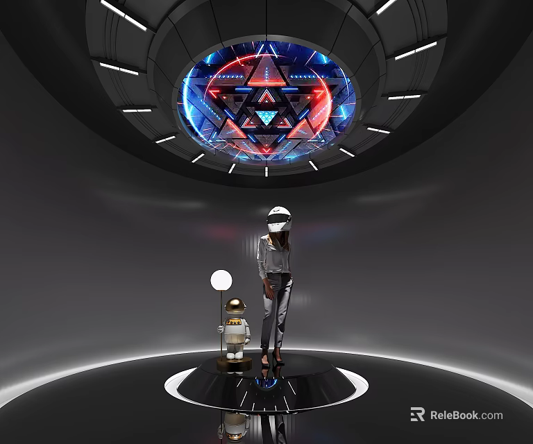 KTV Futuristic VR Experience Lounge With Colorful Geometric And Neon Lights 3d model 
