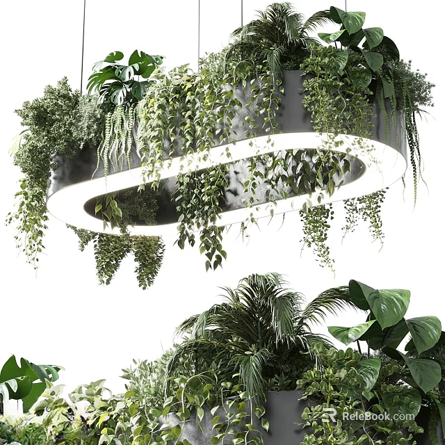 Round Chandelier With Hanging Green Plants And Vines For Home Interior Decor 3d model 
