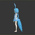 Anime Style Character With Rabbit Ears Blue Long Hair Green Eyes And Blue Dress