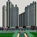 Modern High Rise Residential Complex With Central Garden Green Spaces And Recreational Areas