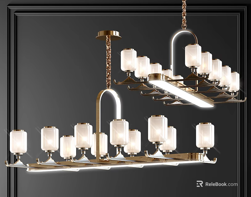 Modern Gold Frame Chandelier With White Lampshades And Multiple Lights Design 3d model 