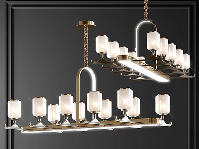 Modern Gold Frame Chandelier With White Lampshades And Multiple Lights Design 3d model