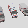 Three Different Ambulance Functional Vehicles With White Red Blue Design And Medical Cross