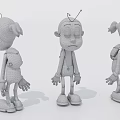 Cartoon Style Game Film Character With Antennae Backpack And Black White Design