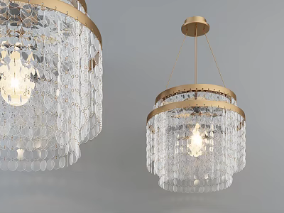 Elegant Crystal Chandeliers With Golden Metal Frame And Clear Crystal Pendants 3d model