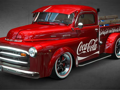Red Vintage Truck With Coca-Cola Logo And Classic Shiny Exterior Design 3d model