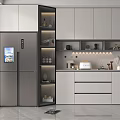 Modern Wine Cabinet In Contemporary Kitchen With Glass Door LED Lighting And Storage