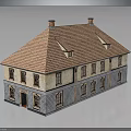 Traditional Two Story Residential Building With Red Tile Roof Brick Exterior Multiple Windows And Chimneys