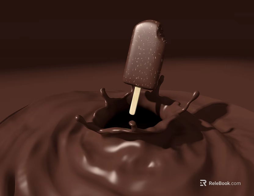 Creamy Chocolate Popsicle with Sprinkles Dipping in Splashing Rich Chocolate Sauce 3d model 