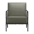 Green Leather Upholstered Single Seater Sofa With Black Metal Frame And Modern Design