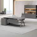 Modern Public Office Area Featuring Desk Laptop Chair Grey Storage Cabinet And City View