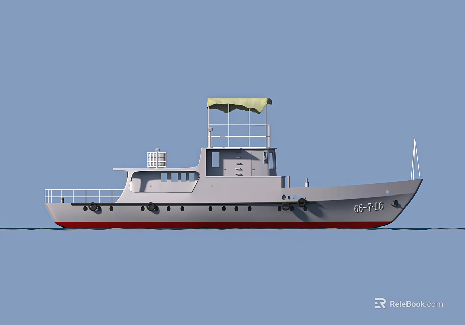 Gray Warship With Red Bottom Number 0516 Upper Deck Railings And Antenna 3d model 