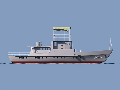 Gray Warship With Red Bottom Number 0516 Upper Deck Railings And Antenna 3d model