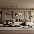 Modern Cozy Living Room Interior With L shaped Sofa Decorative Painting And Green Plant