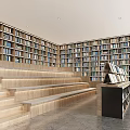 Modern Library Interior With Bookshelves Staircase Seating And Book 3d model