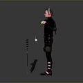 3D Character Model Standing With Arms Outstretched In Black Jacket Red Lining And Arm Tattoo