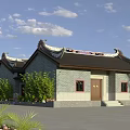 Ancient Chinese Architecture Featuring Ornate Curved Roof Gray Brick Walls Wooden Doors And Windows