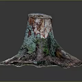 Natural Wood Stump With Moss Covered Surface And Exposed Tree Roots 3d model