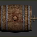 Wooden Barrel With Wooden Stopper Metal Hoops And Tap On Stand