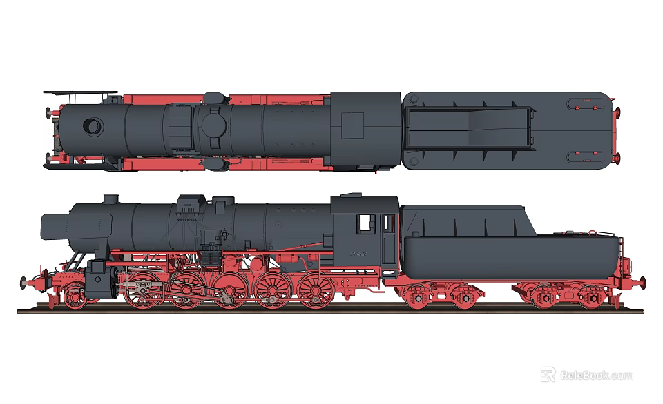 Vintage Black Red Steam Train Locomotive With Carriages And Wheels 3d model 
