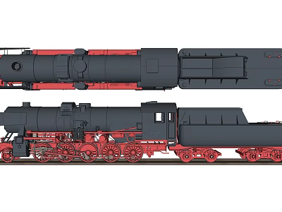 Vintage Black Red Steam Train Locomotive With Carriages And Wheels 3d model