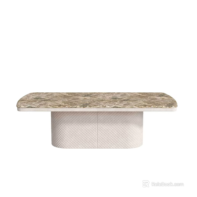Minimalist Modern Oval Dining Table With Marble Top And White Woven Base 3d model