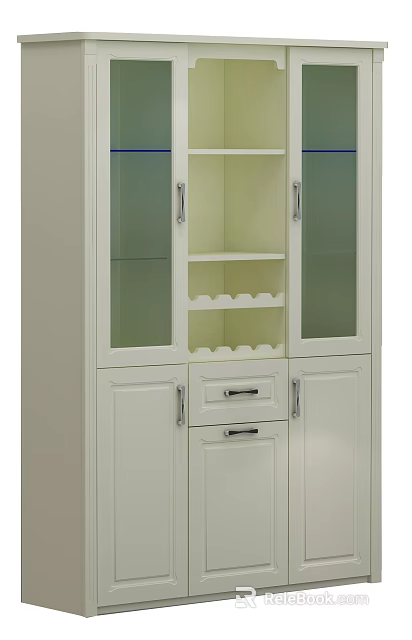 White Modern Wine Cabinet With Glass Doors Wine Rack Drawers And Cabinets 3d model 