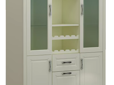 White Modern Wine Cabinet With Glass Doors Wine Rack Drawers And Cabinets 3d model