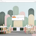 Children's Table In Colorful Kids Room With Arch Walls Chairs And Building Blocks