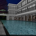 Modern Detached Villa With Large Swimming Pool Sunset Sky Terrace Umbrella And Glass Windows