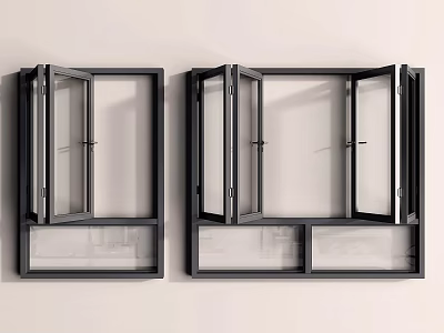 Black Casement Windows With Glass Panels On White Wall Modern Design Home Interior 3d model