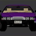 Purple Sedan Car with Four Doors Beige Interior on Gray Background and Reflective Surface