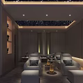 Modern Home Theater Room With Starry Ceiling Large Screen White Sofas And Wall Lamps 3d model