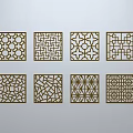 Traditional Decorative Lattice Windows Featuring Eight Different Square Patterns 3d model