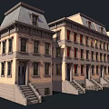 Traditional Townhouse Architecture With Brick Exterior Multiple Windows Steps And Sloped Roofs