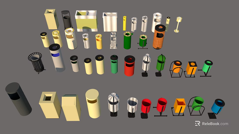 Public Facilities Various Colorful Waste Bins With Different Designs For Public Areas 3d model 