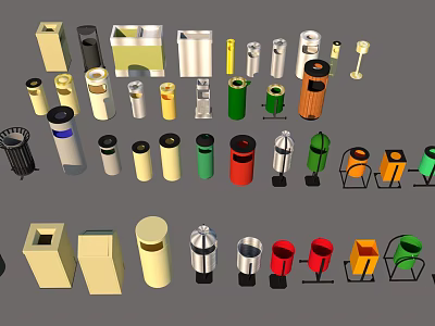 Public Facilities Various Colorful Waste Bins With Different Designs For Public Areas 3d model