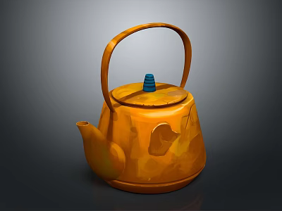 Orange Textured Teapot With Blue Lid And Curved Handle For Daily Use 3d model
